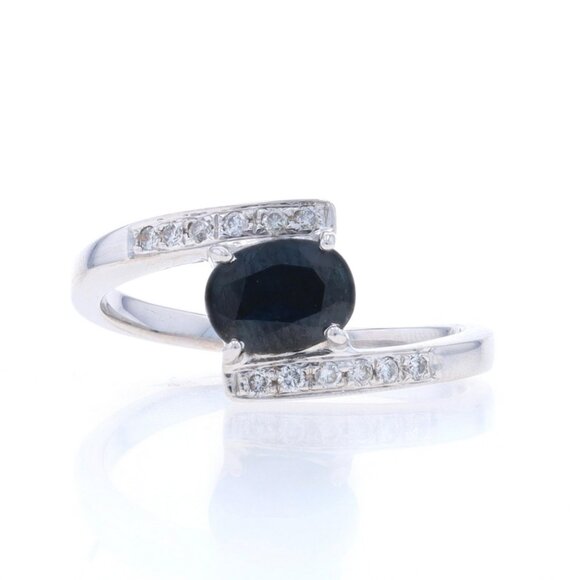 White Gold Sapphire & Diamond Bypass Ring - 18k Oval 1.27ctw